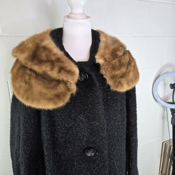 Vtg 60s Curlinda black Faux Curly Persian Lamb Mink Princess Coat - Picture 14 of 15